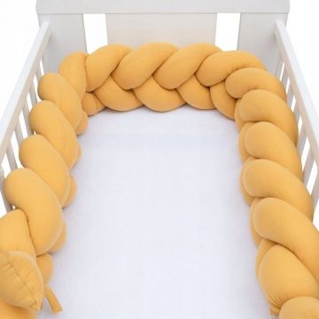Protectie laterala, New Baby, Pentru patut, Tip Bumper impletit, Din muselina, Din materiale certificate Oeko Tex Standard 100, Lungime 210 cm, Galben