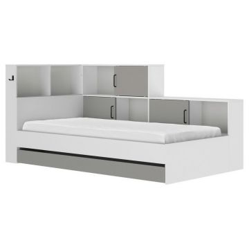 Pat Cu Spatiu Depozitare, 90/200 cm, gri, alb