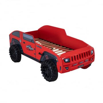 Pat pentru copii masina ECO JEEP, rosu, 90x190 cm