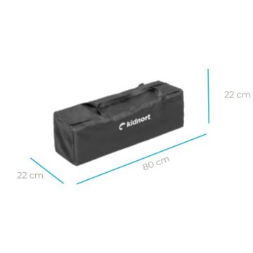 Patut de calatorie pentru copii, Kidnort Ihalig Dark Gray cu geanta de transport, salteluta, usa cu fermoar si roti cu posibilitatea de blocare, dimensiune desfacut 128 x 68 x 78.5 cm