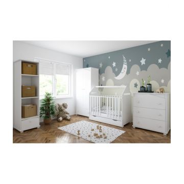 Patut din lemn tip Casuta 120x60 cm cu sertar si bariera de protectie incluse Nichiduta House Alb