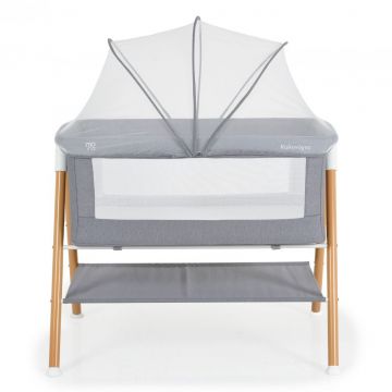 Patut pentru bebelusi Moni Kalinihta Premium Grey 90x53x74 cm, cu suport pentru accesorii,plasa insecte si saltea inclusa, recomandat de la nastere pana la o greutate de maxim 11 kg