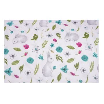 Lenjerie 5 piese patut 120x60 cm bumbac model iepurasi si flori