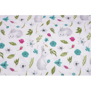 Lenjerie 6 piese patut 120x60 cm bumbac model iepurasi si flori