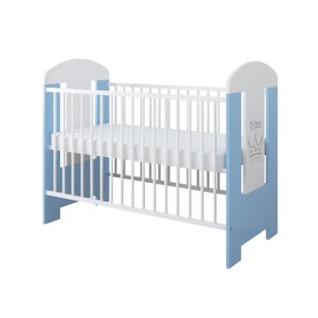 Set Patut din lemn cu inaltime saltea reglabila pe 3 nivele Ptilou Blue Prince + Saltea cocos 10 cm
