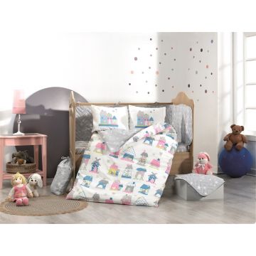 Lenjerie de pat pentru copii 4 piese, Felix - Pink, Hobby, Bumbac Poplin