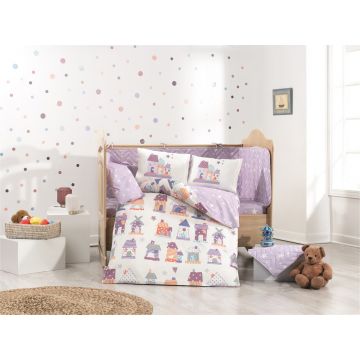 Lenjerie de pat pentru copii 4 piese, Felix - Purple, Hobby, Bumbac Poplin