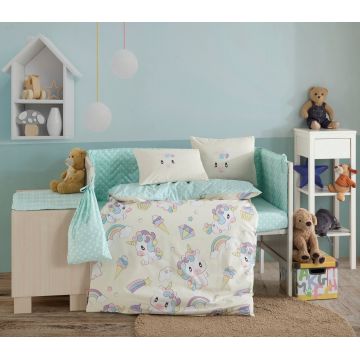Lenjerie de pat pentru copii 4 piese, Mila - Cream, Hobby, Bumbac Poplin