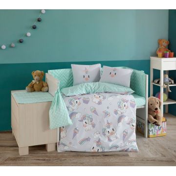 Lenjerie de pat pentru copii 4 piese, Mila - Grey, Hobby, Bumbac Poplin