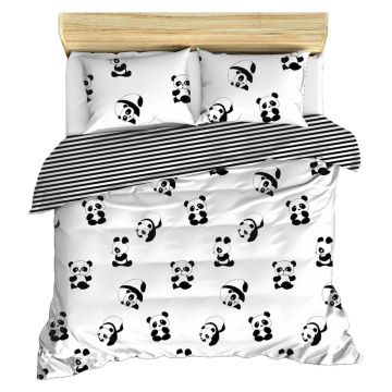 Lenjerie de pat pentru copii alb-negru pentru pat dublu 200x200 cm Panda – Mijolnir Lenjerie de pat pentru copii alb-negru pentru pat dublu 200x200 cm Panda – Mijolnir