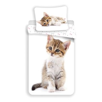 Lenjerie de pat pentru copii albă din bumbac pentru pat de o persoană 140x200 cm Kitten – Jerry Fabrics