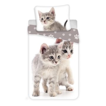 Lenjerie de pat pentru copii albă/gri din bumbac pentru pat de o persoană 140x200 cm Kitten 