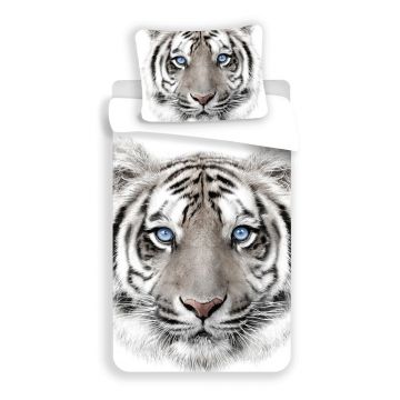 Lenjerie de pat pentru copii albă/gri din bumbac pentru pat de o persoană 140x200 cm White Tiger – Jerry Fabrics