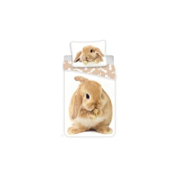 Lenjerie de pat pentru copii albă/maro din bumbac pentru pat de o persoană 140x200 cm Bunny – Jerry Fabrics