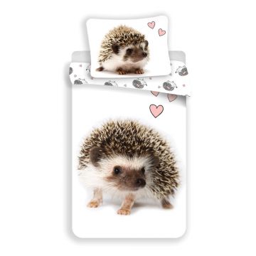 Lenjerie de pat pentru copii albă/maro din bumbac pentru pat de o persoană 140x200 cm Hedgehog – Jerry Fabrics