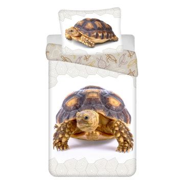 Lenjerie de pat pentru copii albă/maro din bumbac pentru pat de o persoană 140x200 cm Tortoise – Jerry Fabrics