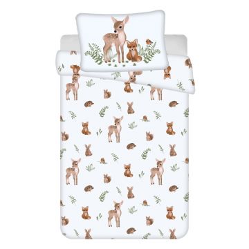 Lenjerie de pat pentru copii albă/maro din bumbac pentru pătuț 100x135 cm Forest Animals – Jerry Fabrics