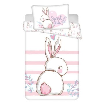 Lenjerie de pat pentru copii albă/roz din bumbac pentru pătuț 100x135 cm Bunny 