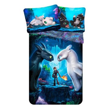 Lenjerie de pat pentru copii albastră din bumbac pentru pat de o persoană 140x200 cm How To Train Your Dragon – Jerry Fabrics Lenjerie de pat pentru copii albastră din bumbac pentru pat de o persoană 140x200 cm How To Train Your Dragon – Jerry Fabrics