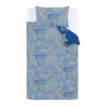 Lenjerie de pat pentru copii albastră-gri din microfibră pentru pat de o persoană 135x200 cm Gamer – Catherine Lansfield Lenjerie de pat pentru copii albastră-gri din microfibră pentru pat de o persoană 135x200 cm Gamer – Catherine Lansfield