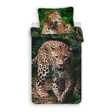 Lenjerie de pat pentru copii din bumbac pentru pat de o persoană 140x200 cm Leopard 