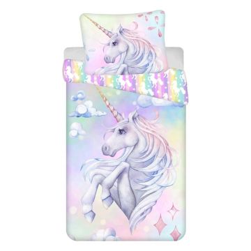 Lenjerie de pat pentru copii din bumbac pentru pat de o persoană 140x200 cm Unicorn 