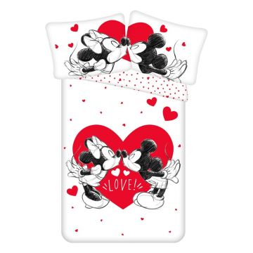 Lenjerie de pat pentru copii roșie/albă din bumbac pentru pat de o persoană 140x200 cm Mickey and Minnie 
