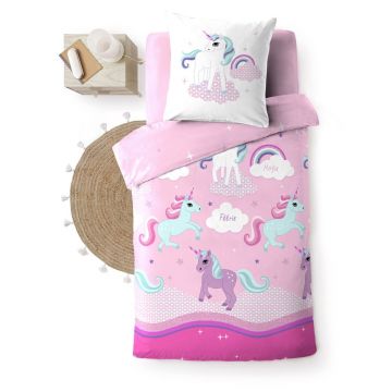 Lenjerie de pat pentru copii roz din bumbac pentru pat de o persoană 140x200 cm Licorne – douceur d'intérieur