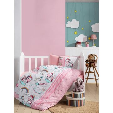 Lenjerie de pat pentru copii, Unicorn v2 - Pink, Cotton Box, Bumbac Ranforce