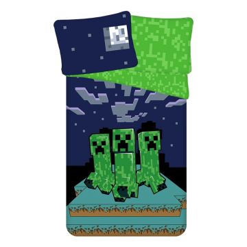 Lenjerie de pat pentru copii verde/albastră din bumbac pentru pat de o persoană 140x200 cm Minecraft 