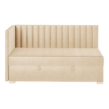 Pat pentru copii bej pe colț cu spațiu de depozitare cu saltea 90x200 cm Snugi – Ghado