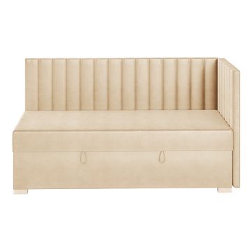Pat pentru copii bej pe colț cu spațiu de depozitare cu saltea 90x200 cm Snugi – Ghado