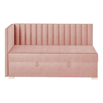 Pat pentru copii roz pe colț cu spațiu de depozitare cu saltea 90x200 cm Snugi – Ghado