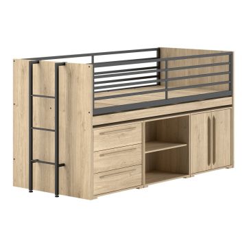 Pat pentru copii Ã®n culoare naturalÄÃ®nalt cu spaÈu009Biu de depozitare cu somierÄ90x200 cm Sam âu0080Vipack