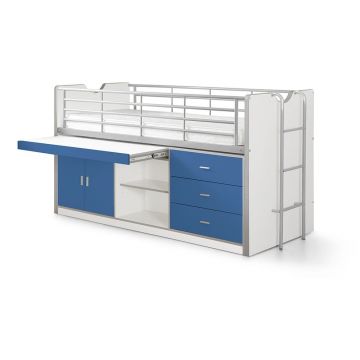Pat pentru copii alb-albastru înalt cu spațiu de depozitare cu somieră 90x200 cm Bonny – Vipack