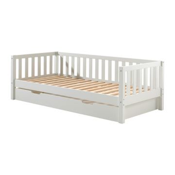 Pat pentru copii alb cu extensie suplimentară din lemn de pin cu somieră 90x200 cm Fritz – Vipack