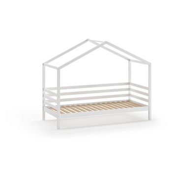 Pat pentru copii alb de tip casă din lemn de pin cu somieră 90x200 cm Dallas – Vipack