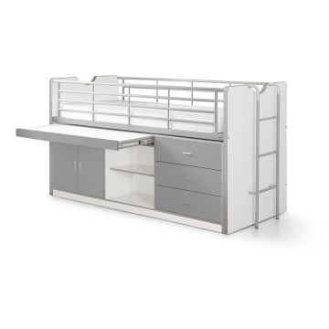 Pat pentru copii alb-gri înalt cu spațiu de depozitare cu somieră 90x200 cm Bonny – Vipack