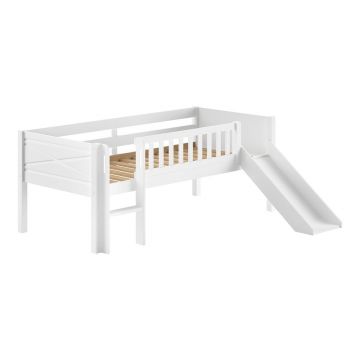 Pat pentru copii alb înalt din lemn de pin cu somieră 90x200 cm Scott – Vipack