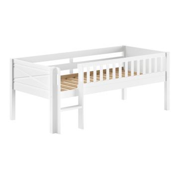 Pat pentru copii alb înalt din lemn de pin cu somieră 90x200 cm Scott – Vipack