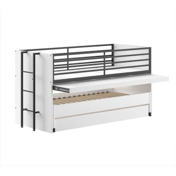 Pat pentru copii alb supraetajat, cu extensie suplimentară cu somieră 90x200 cm Sam – Vipack