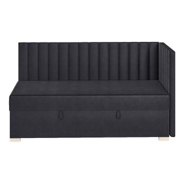 Pat pentru copii albastru închis pe colț cu spațiu de depozitare cu saltea 90x200 cm Snugi – Ghado