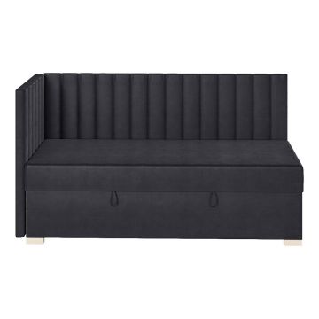Pat pentru copii albastru închis pe colț cu spațiu de depozitare cu saltea 90x200 cm Snugi – Ghado