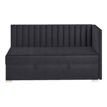 Pat pentru copii albastru închis pe colț cu spațiu de depozitare cu saltea 90x200 cm Snugi – Ghado