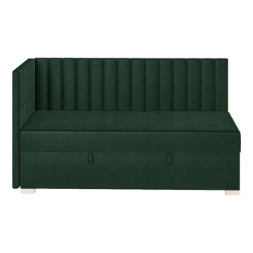 Pat pentru copii verde închis pe colț cu spațiu de depozitare cu saltea 90x200 cm Snugi – Ghado