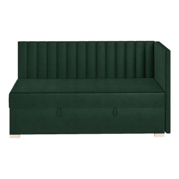 Pat pentru copii verde închis pe colț cu spațiu de depozitare cu saltea 90x200 cm Snugi – Ghado