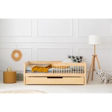 Pat pentru copii în culoare naturală cu extensie suplimentară cu spațiu de depozitare cu somieră 140x200 cm CPW – Adeko