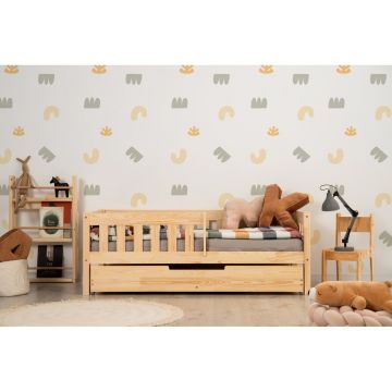 Pat pentru copii în culoare naturală cu extensie suplimentară cu spațiu de depozitare cu somieră 80x200 cm CP – Adeko