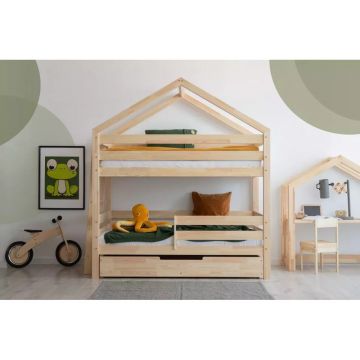 Pat pentru copii în culoare naturală cu spațiu de depozitare cu somieră 90x180 cm DMPB – Adeko