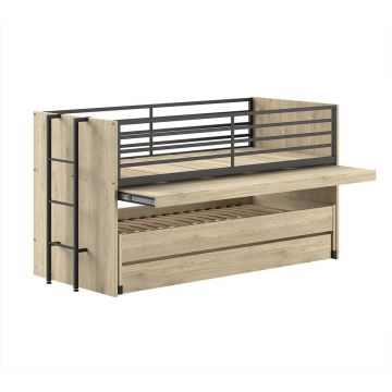 Pat pentru copii în culoare naturală supraetajat, cu extensie suplimentară cu somieră 90x200 cm Sam – Vipack